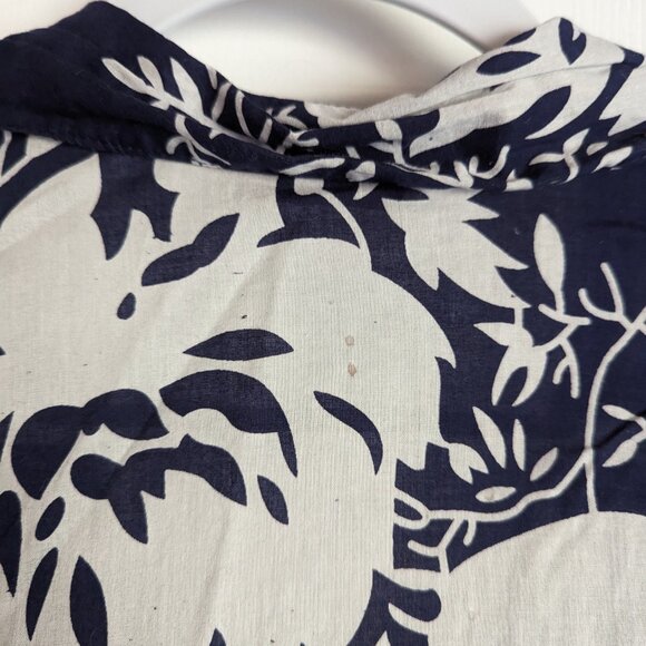 Soft Surroundings Bohemian Blue and White Leaf Print Beaded Tunic With Pockets - Picture 4 of 7